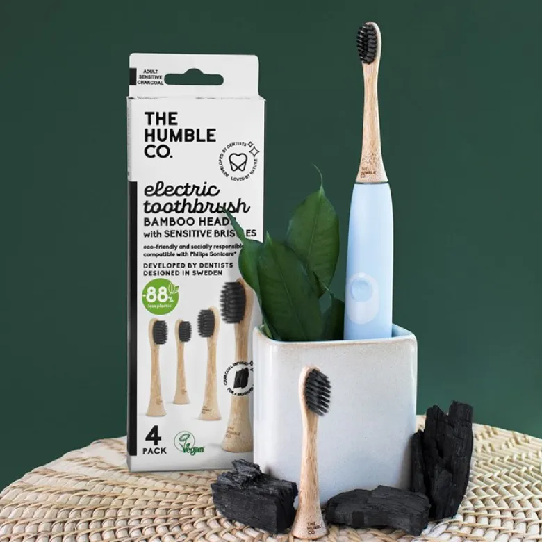 Bambuborsthuvud Sensitive Charcoal till Philips Sonicare, 4-pack