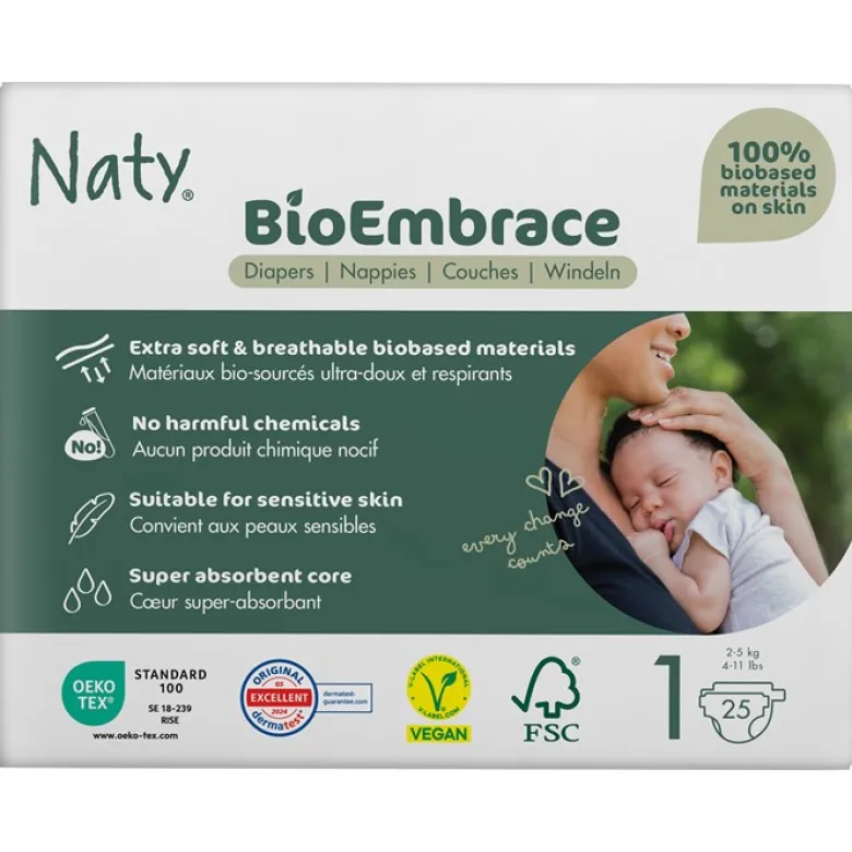Blöjor BioEmbrace - Storlek 1 (2-5 kg), 25 st