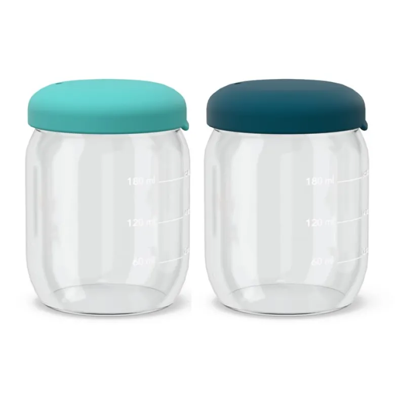 Glasburkar med silikonlock, 2 x 180 ml