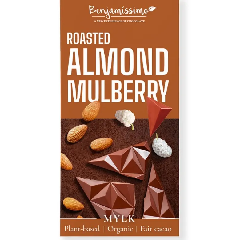 Mylkchoklad med Rostad Mandel & Mullbär, 60 g