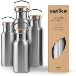 Rostfri Vattenflaska Isolerad med Bambukork